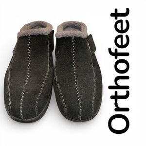 Men’s Orthofeet Black Asheville Slippers with Gray Lining